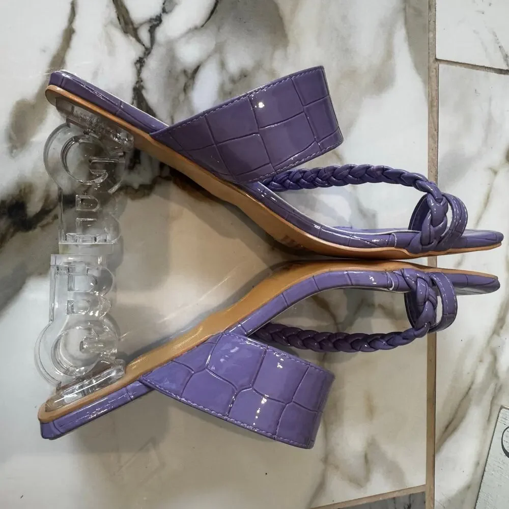 Camssoo Women's Purple Croc Embossed Heels Size 41 Lucite Heel Toe Ring‎ Slip On